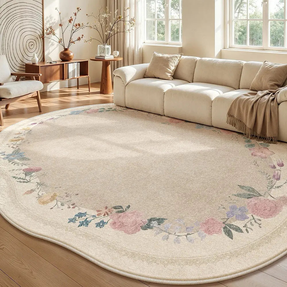 Irregular Shaped Plush Rug For Living Room With Flower Pattern