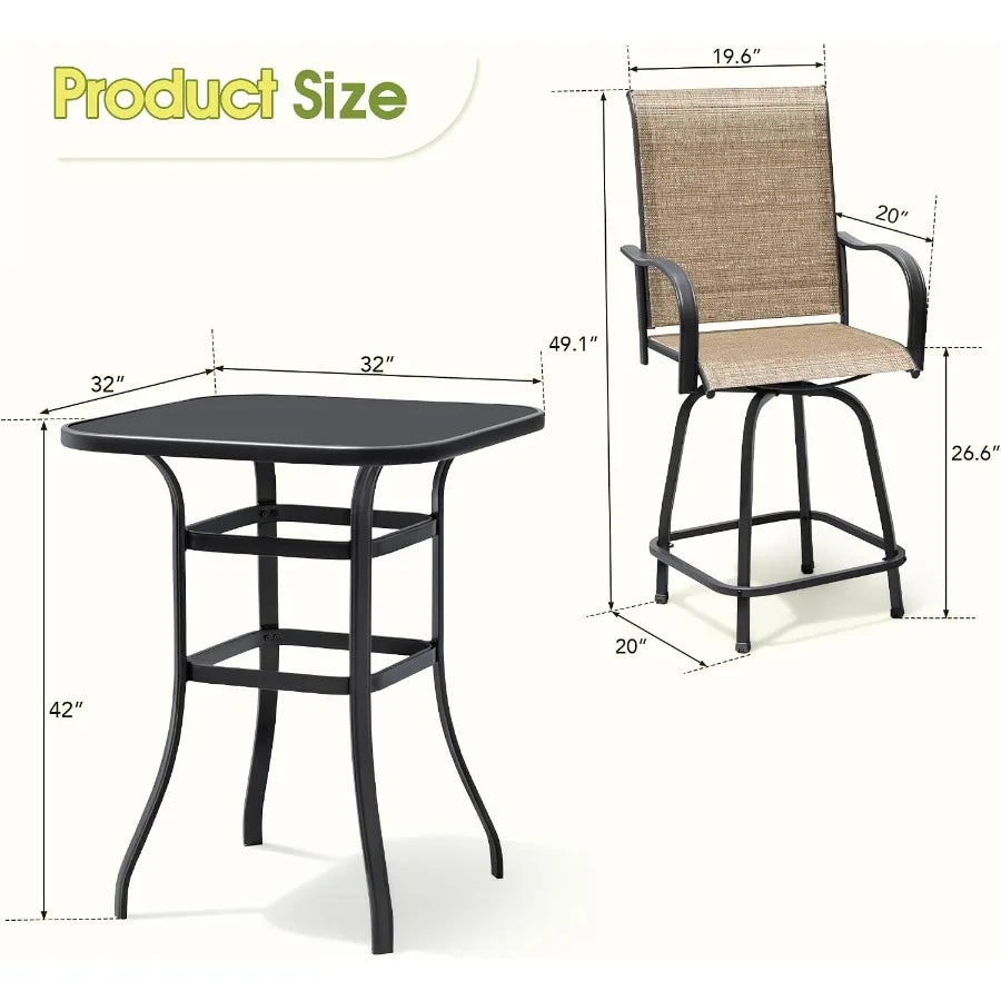 Outdoor Patio Swivel Bar Set With Weather Resistant Bamboo Furniture