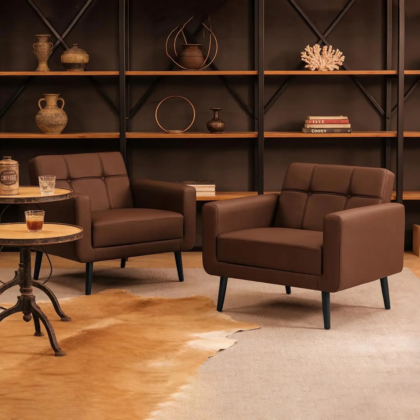 Mid-Century Oversized Upholstered Accent Chair In PU Leather