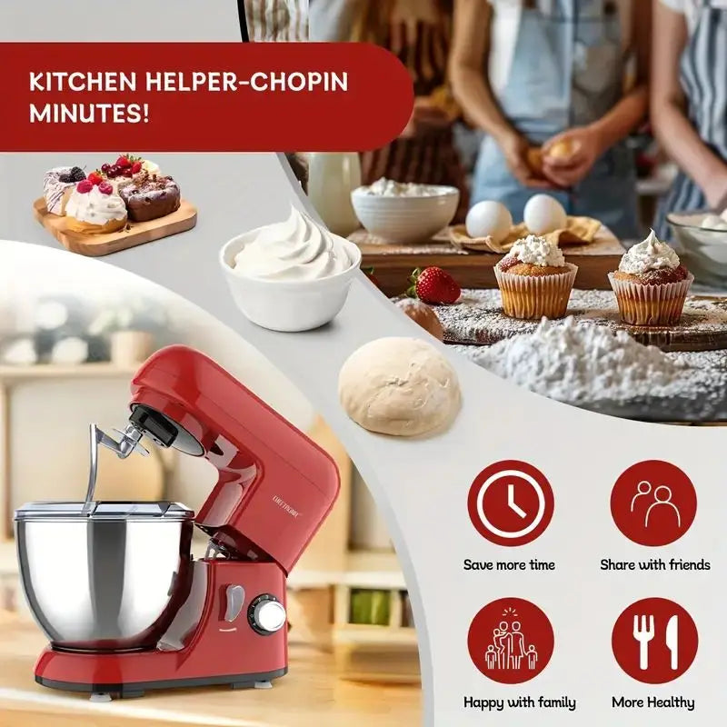 US Plug 1pc kitchen machine, 4.5 Qt Tilt-Head Electric Household Stand Mixer - 500W 6+P Speed,Food Beater And Butter Beater