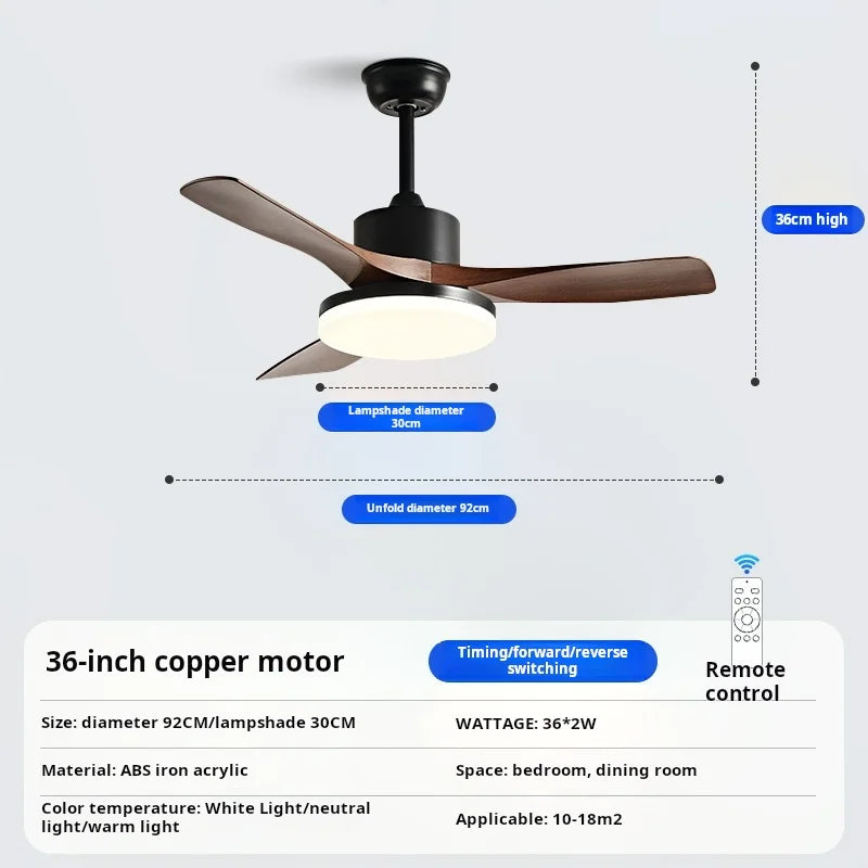 Nordic Retro Bedroom Living Room Dining Room Bedroom Electric Fan Ceiling Fan Lighting Fixtures Electric Fan Strong Wind Force