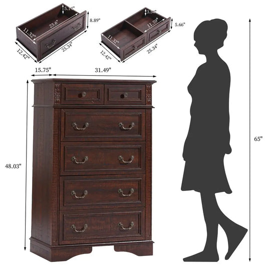 Farmhouse Style Six Drawer Dresser For Bedroom Storage Organization
