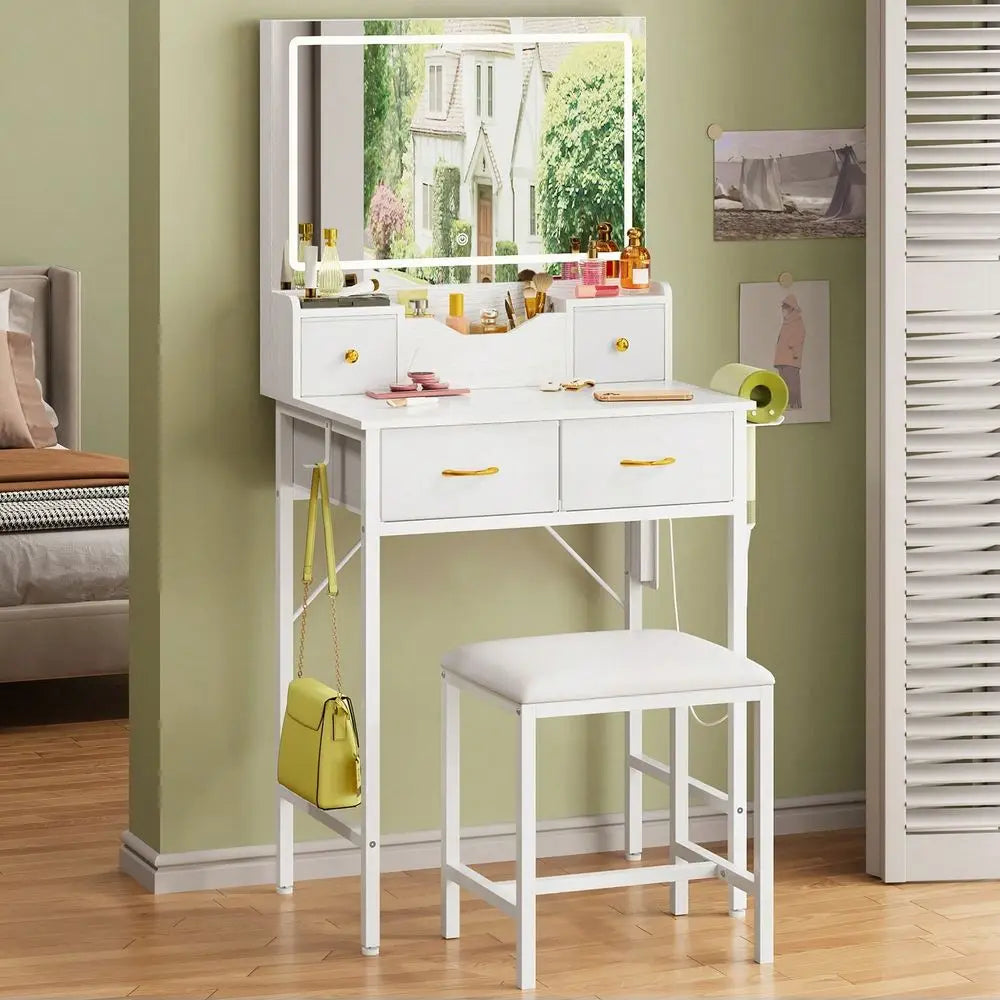 Vanity Table With Mirror And Stool Storage Desk Makeup