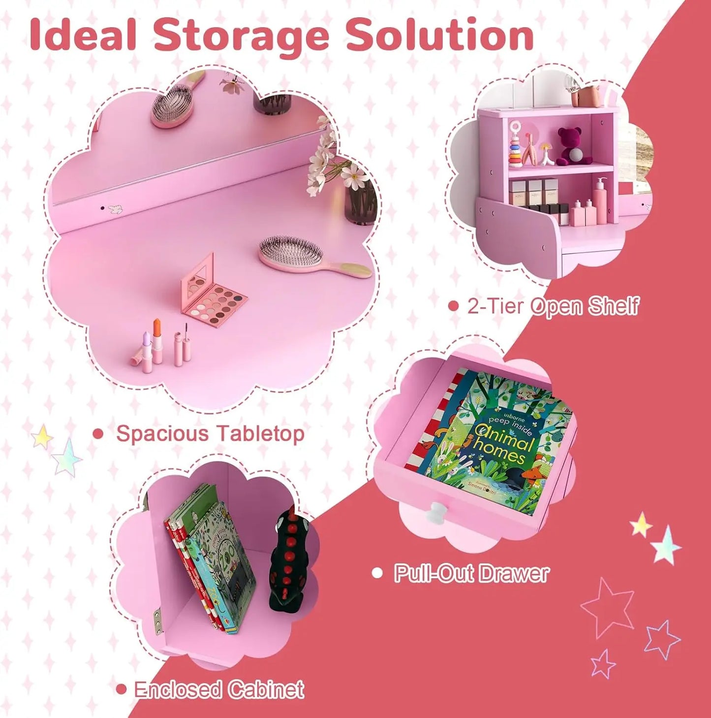 Kids Vanity Set With Lights Princess Makeup Table And Chair