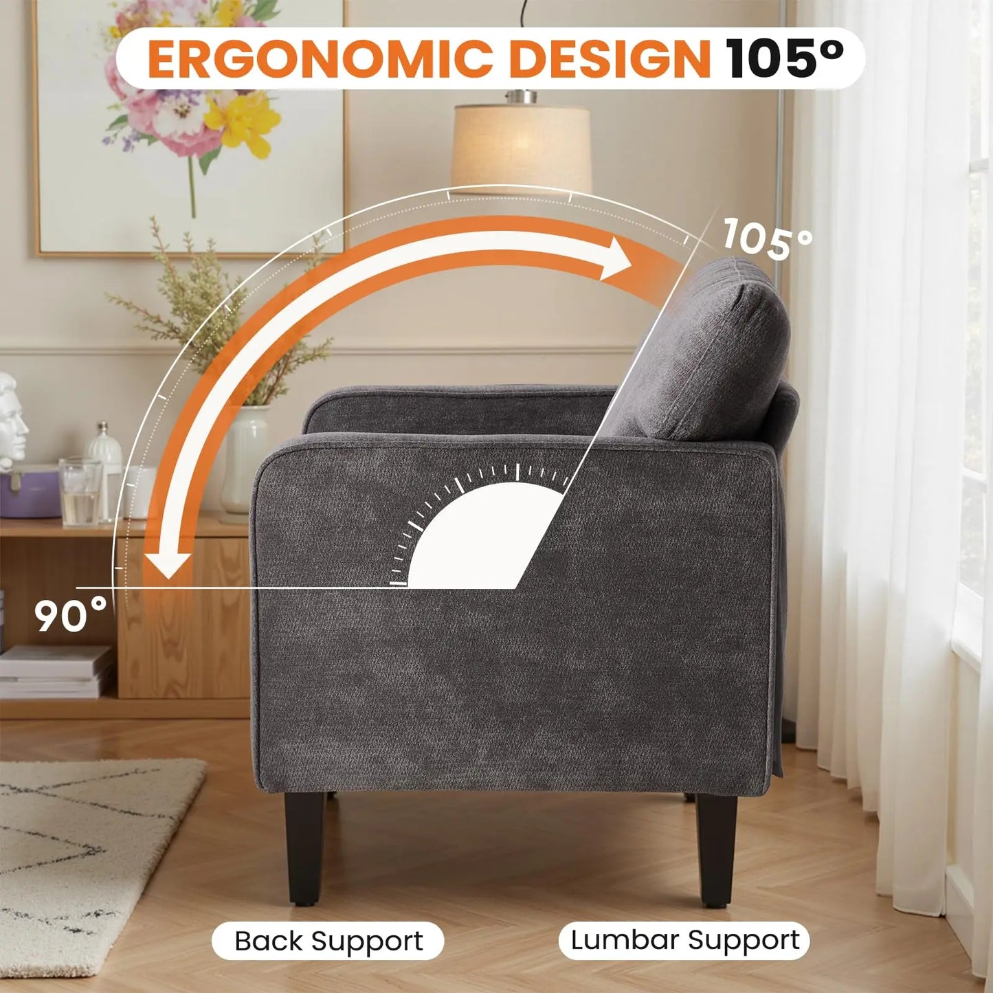 JHK Modern Accent Chair With Armrest And Backrest Support
