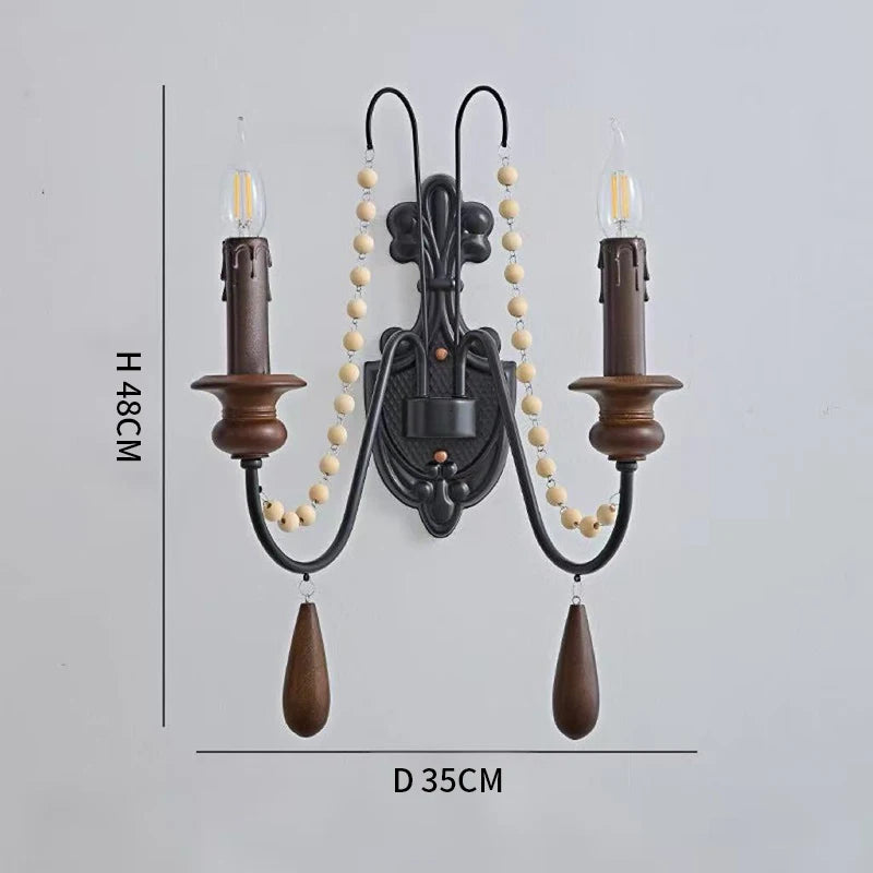 SaloEElaitte American Retro Wood Candle E27 Chandelier Pendant Light