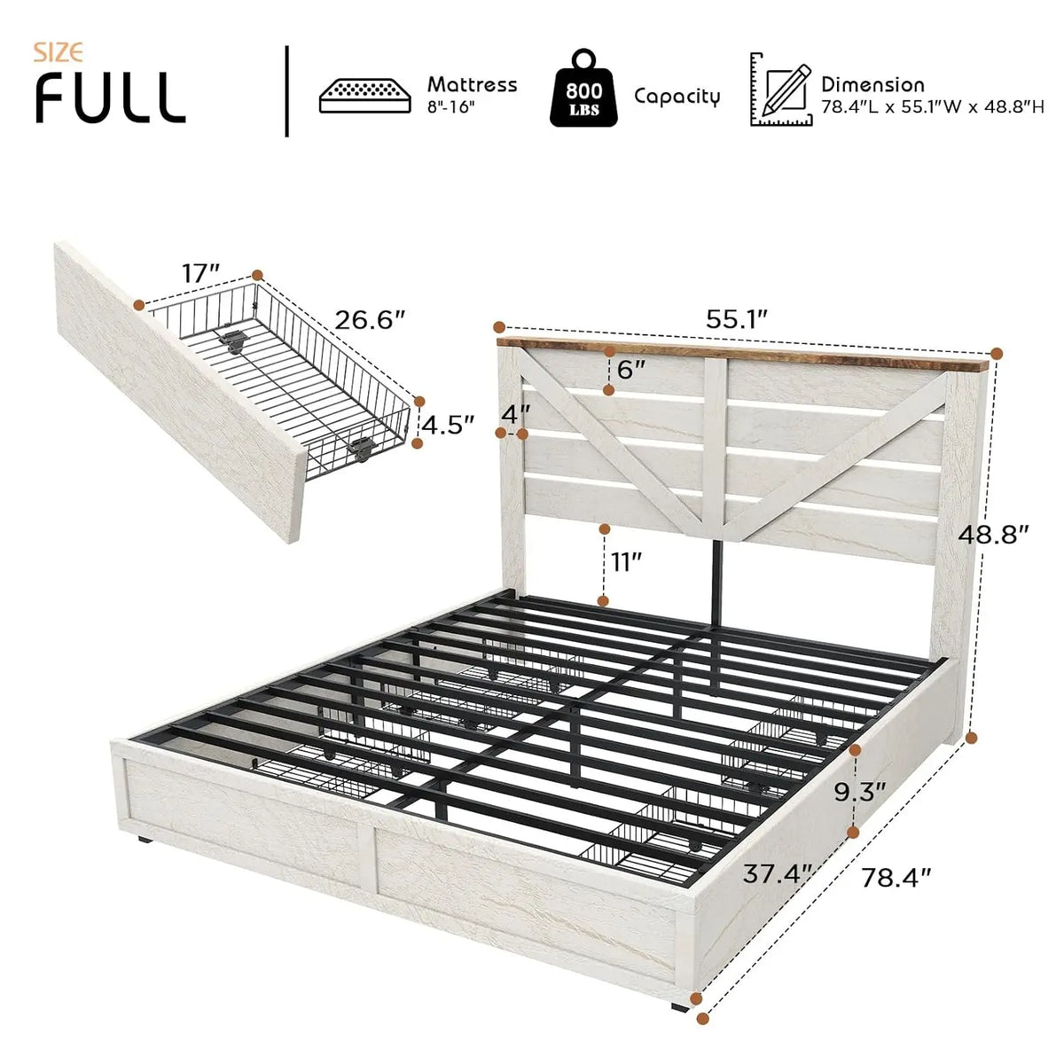 Farmhouse Barn Door Headboard Wooden Bed Frame Platform Design