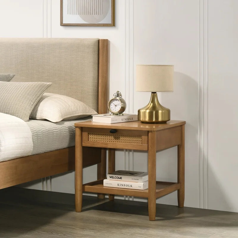 Queen Bedroom Set: Rubberwood Bed, Dresser, Mirror, Nightstands, Chest – Textured Upholstered Design
