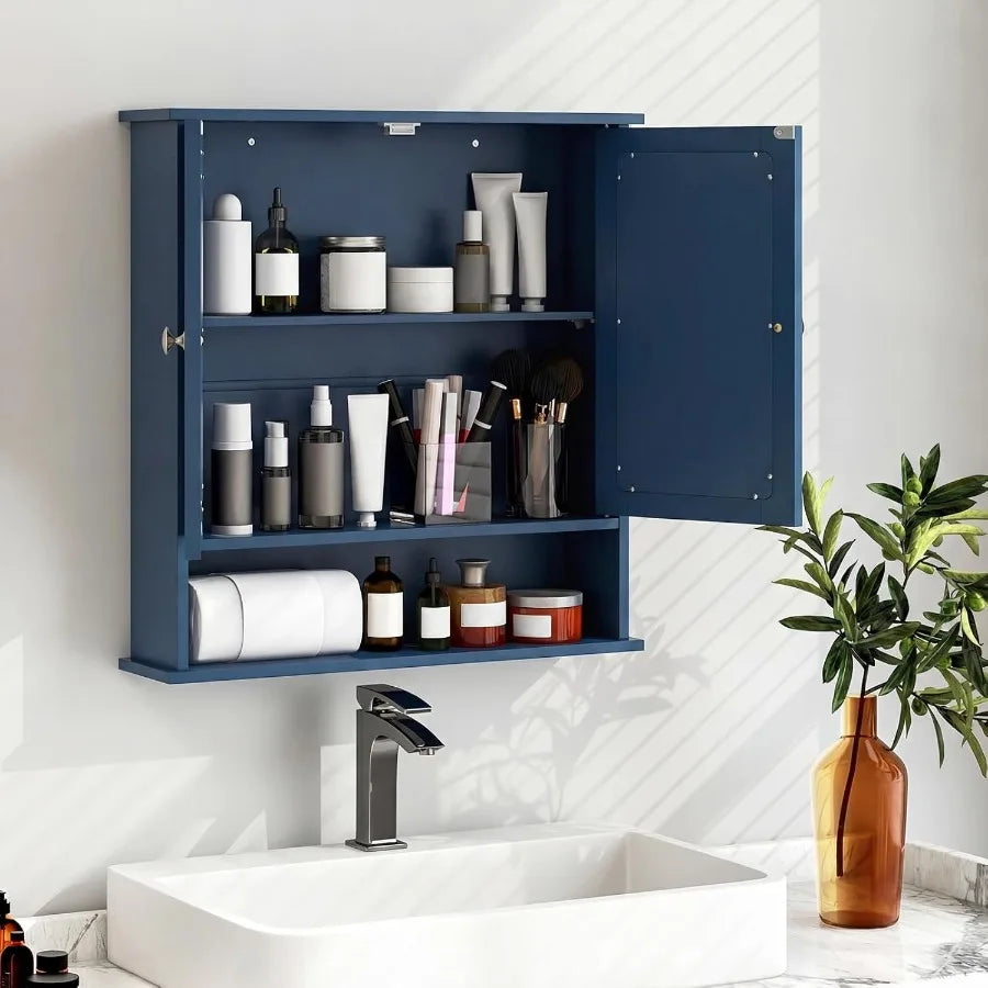 Tangkula Bathroom Medicine Cabinet With Mirror, Wall Mounted Wooden Hanging Organizer With Doors And Shelves, Bathroom Wall Mirr