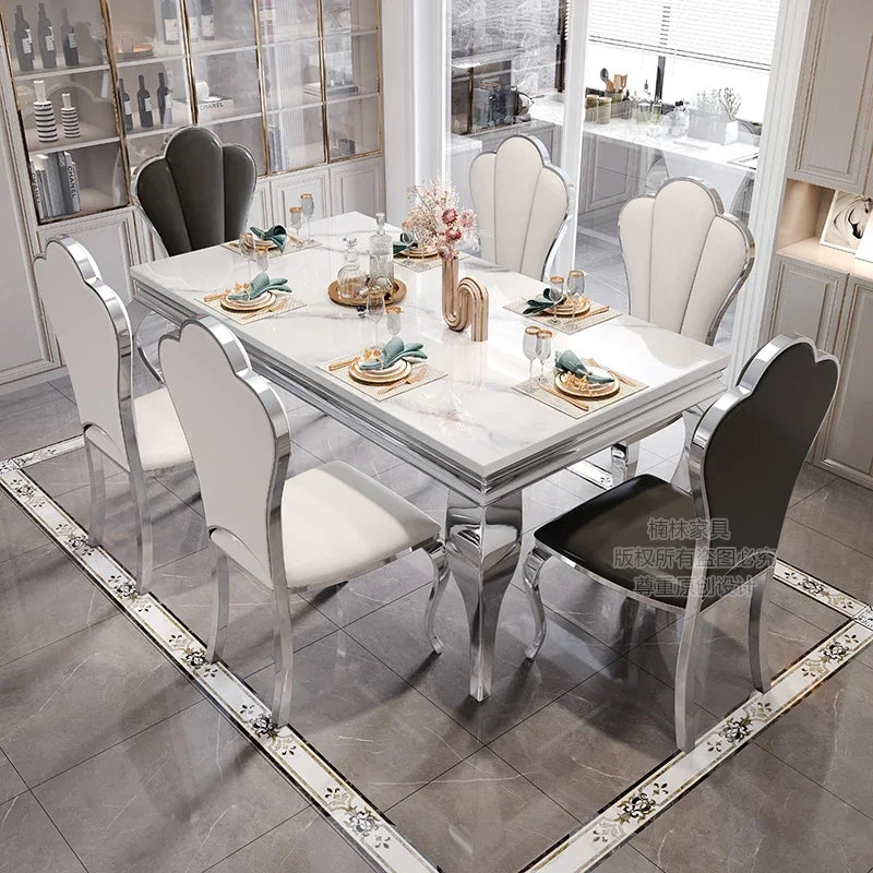 Rectangular Design Mesa Comedor Home Furniture Marble Luxury Dining Table Unique Gold Individual White Italian Dining Table