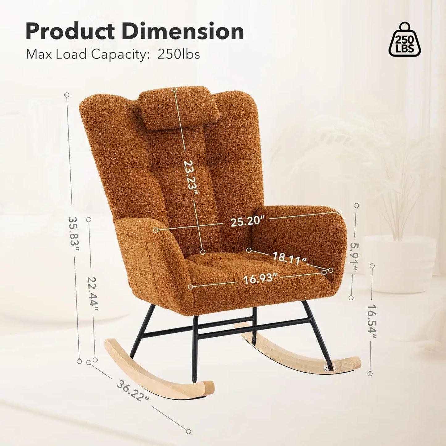 HiMISS High Back Rocking Chair With Headrest And Padded Seat