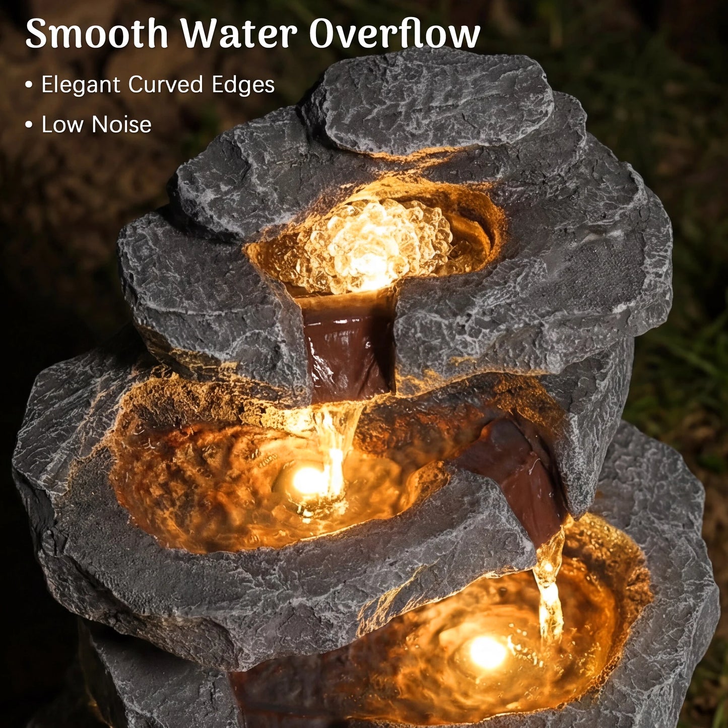 5-Tier Cascading Rock Water Fountain with LED Lights, 15''L x 11.8''W x 22''H, Outdoor Garden Waterfall Feature for Patio, Backyard & Lawn Decor