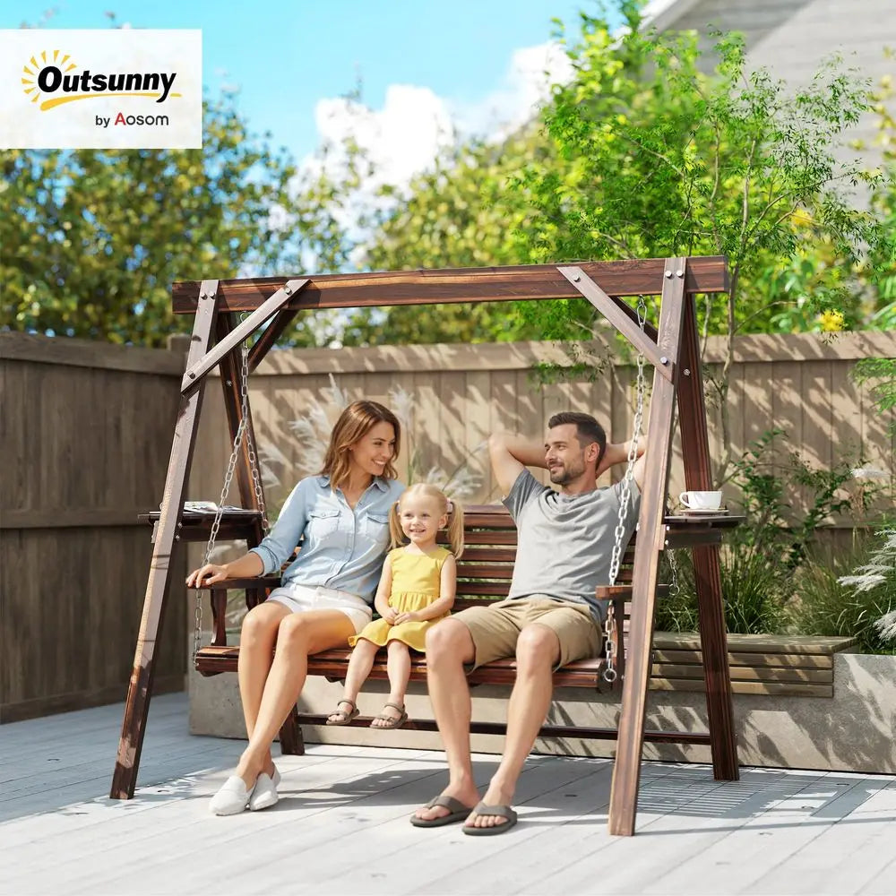 Porch Swing With Stand And Side Tables For Outdoor Patio
