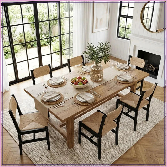 Set of 6 Rattan Dining Chairs Beechwood Woven Farmhouse Kitchen