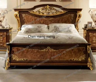 Sales Classic Antique Wood Bedroom Furniture Set Wood Bedroom Set King Bed Luxury Royal Gold Brown Bedroom Furniture Set