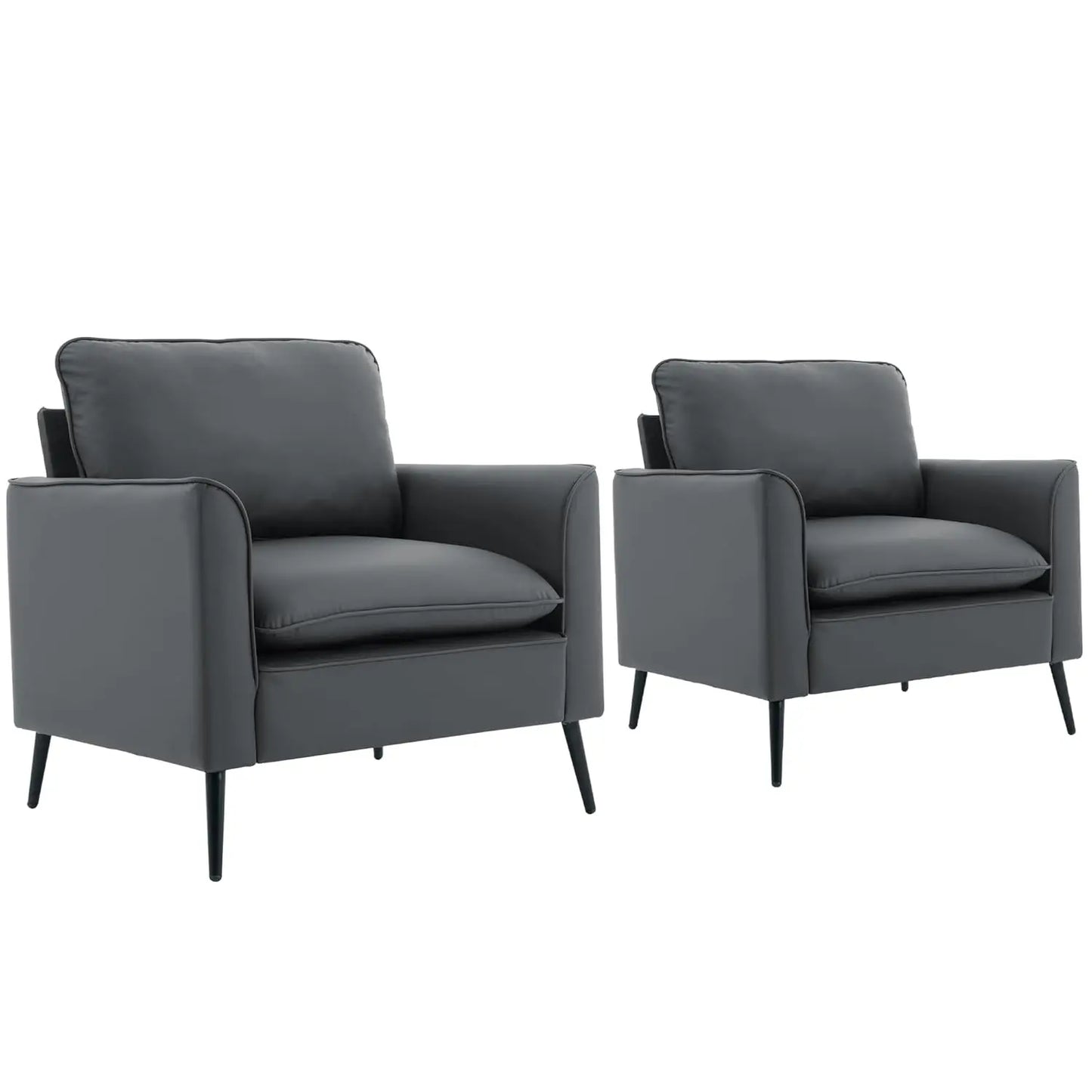 Mid-Century Faux Leather Accent Chair Set 2 w/ Removable Cushion & Metal Legs for Office Lounge Bedroom, Customized