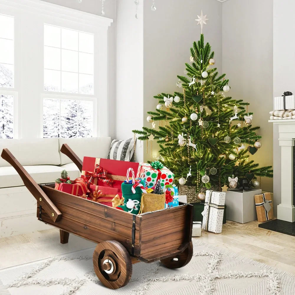 Porcelain Wagon Cart Plant Pot Stand Raised Garden Planter Box