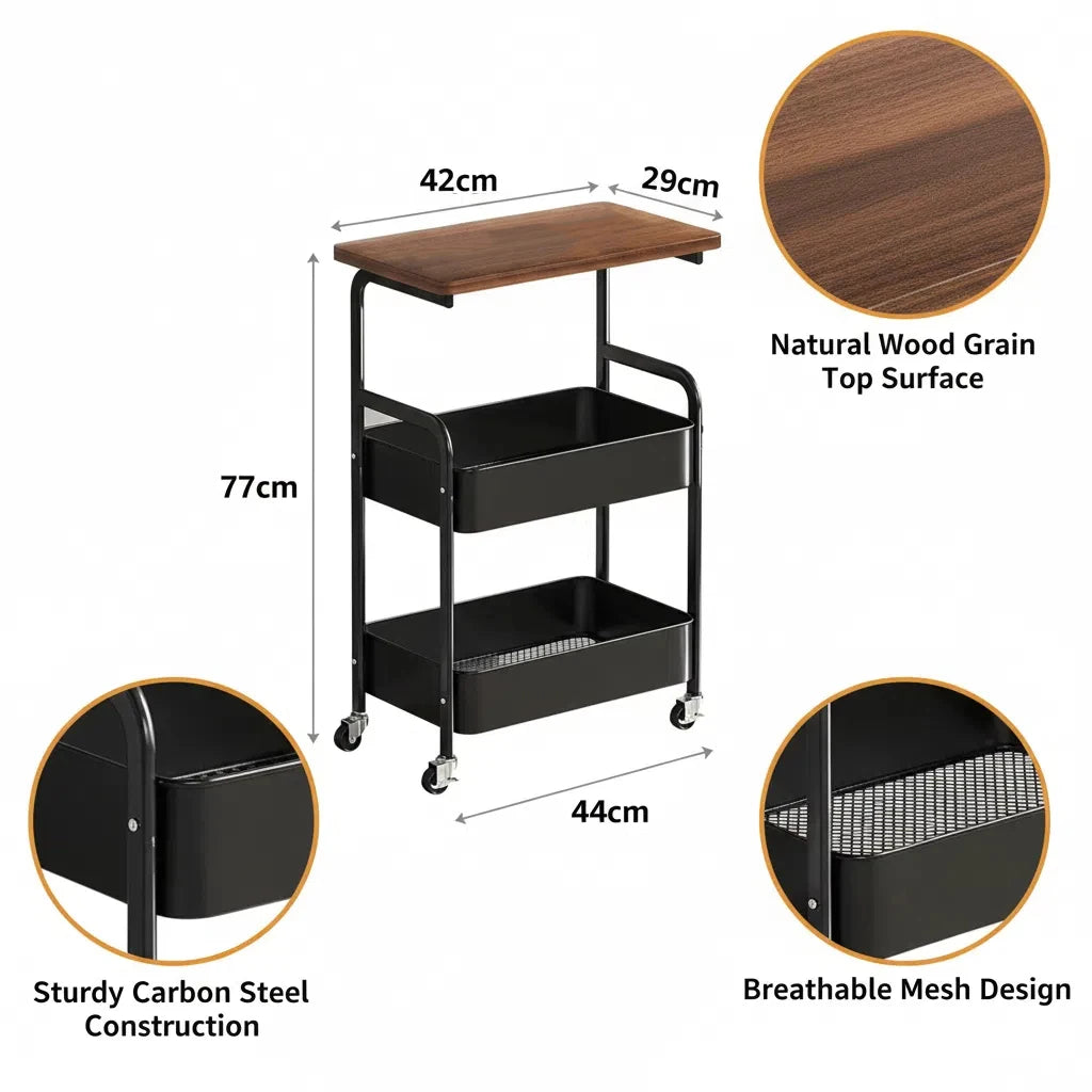 Heavy Duty Steel Rolling Storage Cart With Locking Wheels