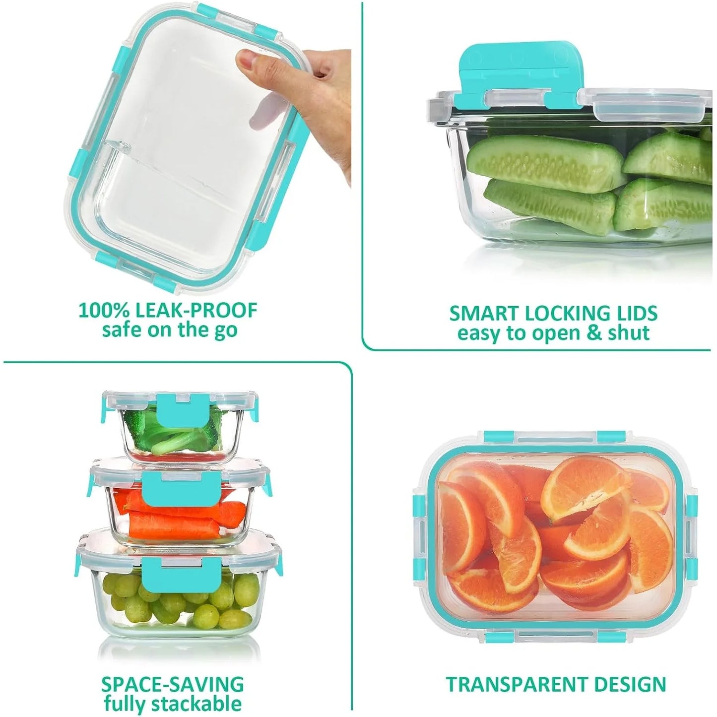 Glass Food Storage Containers Set Twelve Pieces With Airtight Lids