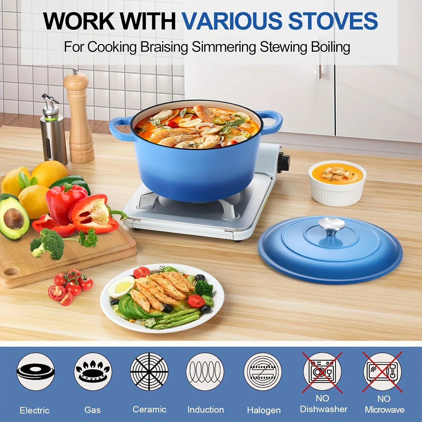 usEnameled Dutch Oven Pot with Lid, Enameled Cast Iron Dutch Oven Pot with Lid, Cast Iron Dutch Oven with Dual Handles for Bread Baking, Non-Stick Enamel Coated Heavy Duty Cookware, Easy to Clean, Heat Retentiond