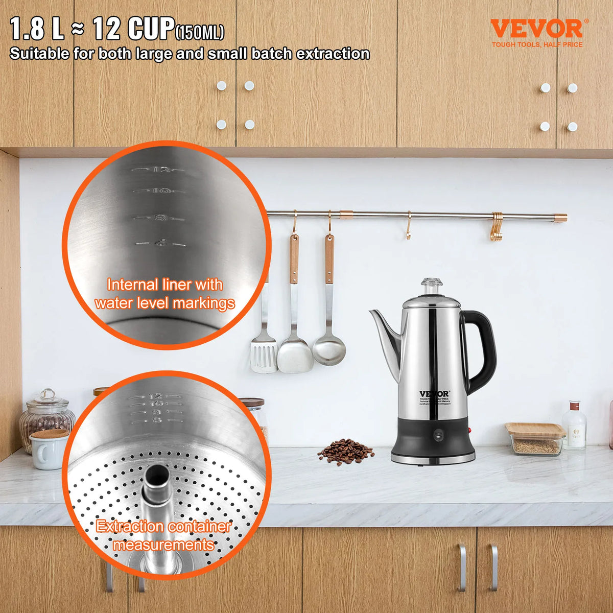SucceBuy Electric Stainless Steel Coffee Percolator With Keep Warm Function