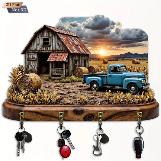 Vintage Country Barn Truck Key Hook Wooden Holder Wall Mount