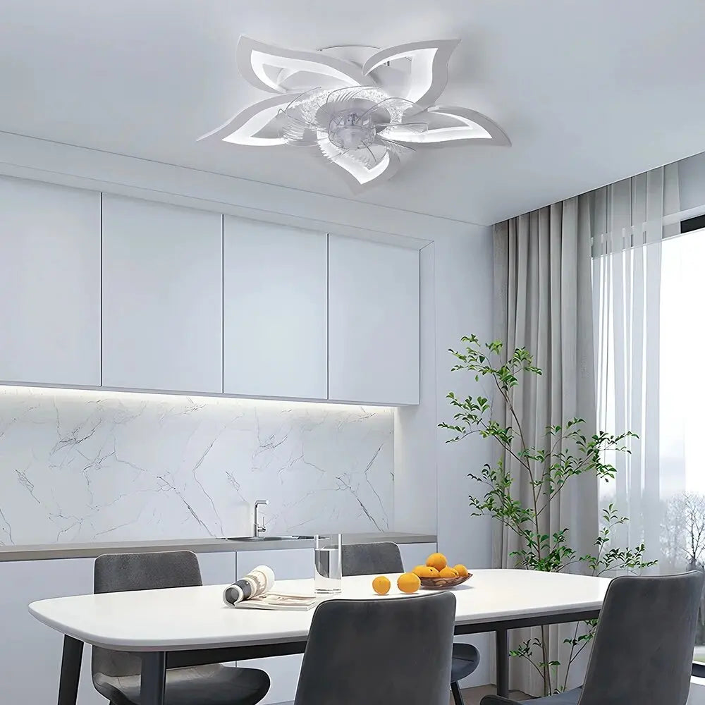 Ceiling Fan With Lights Modern Flower Flush Mount Reversible For Living Room