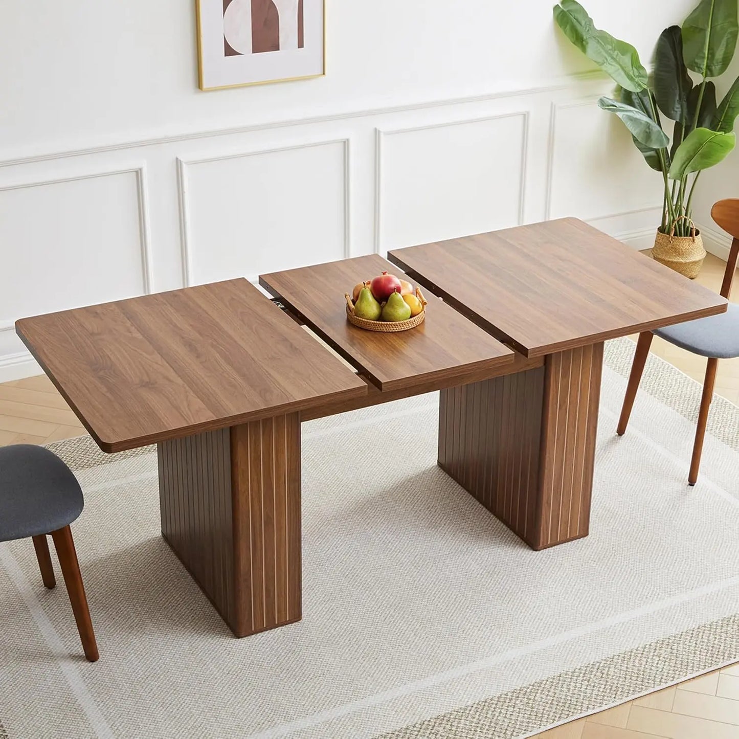 Rectangular Dining Table Modern Farmhouse Wood Strip Base