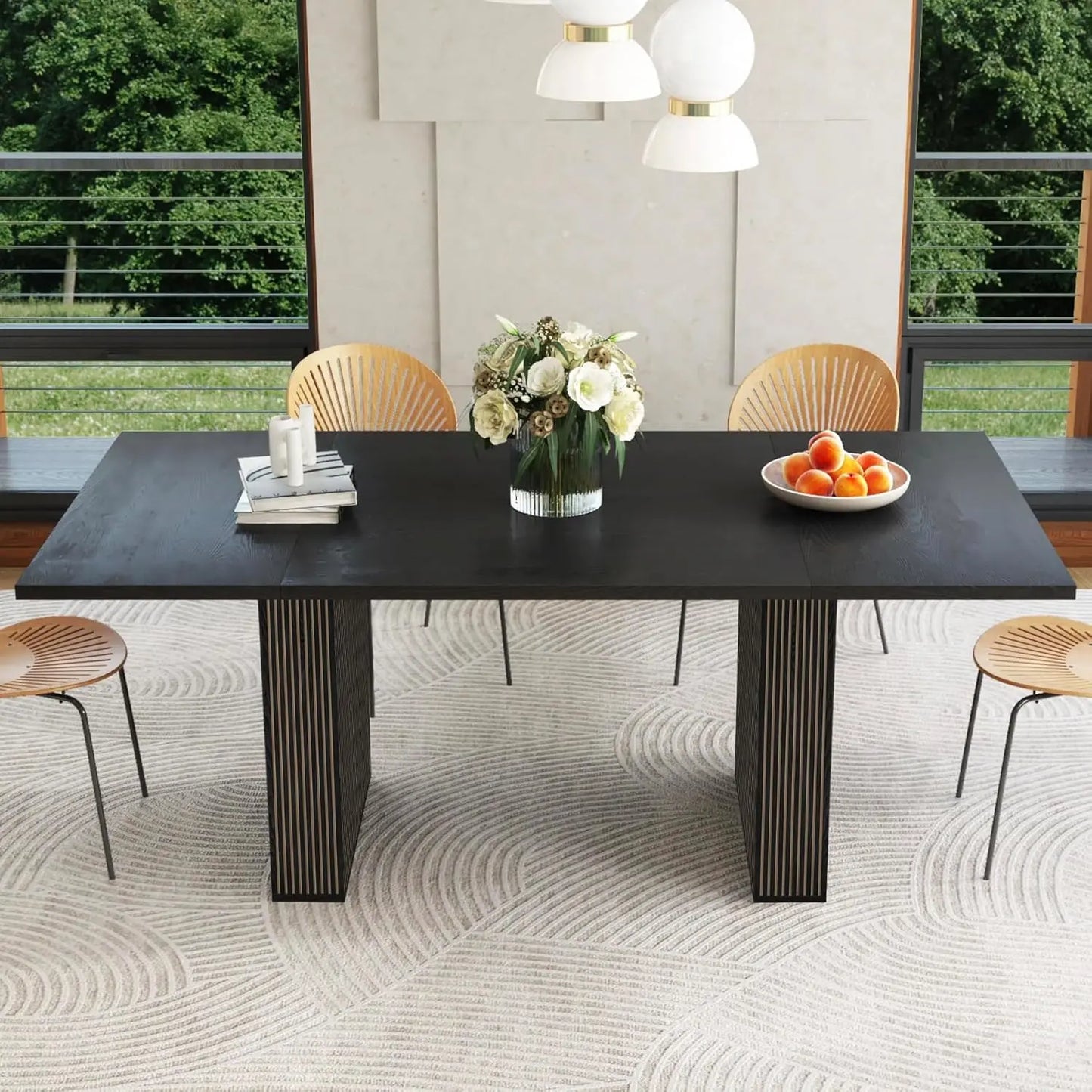 Rectangular Dining Table Modern Farmhouse Wood Strip Base
