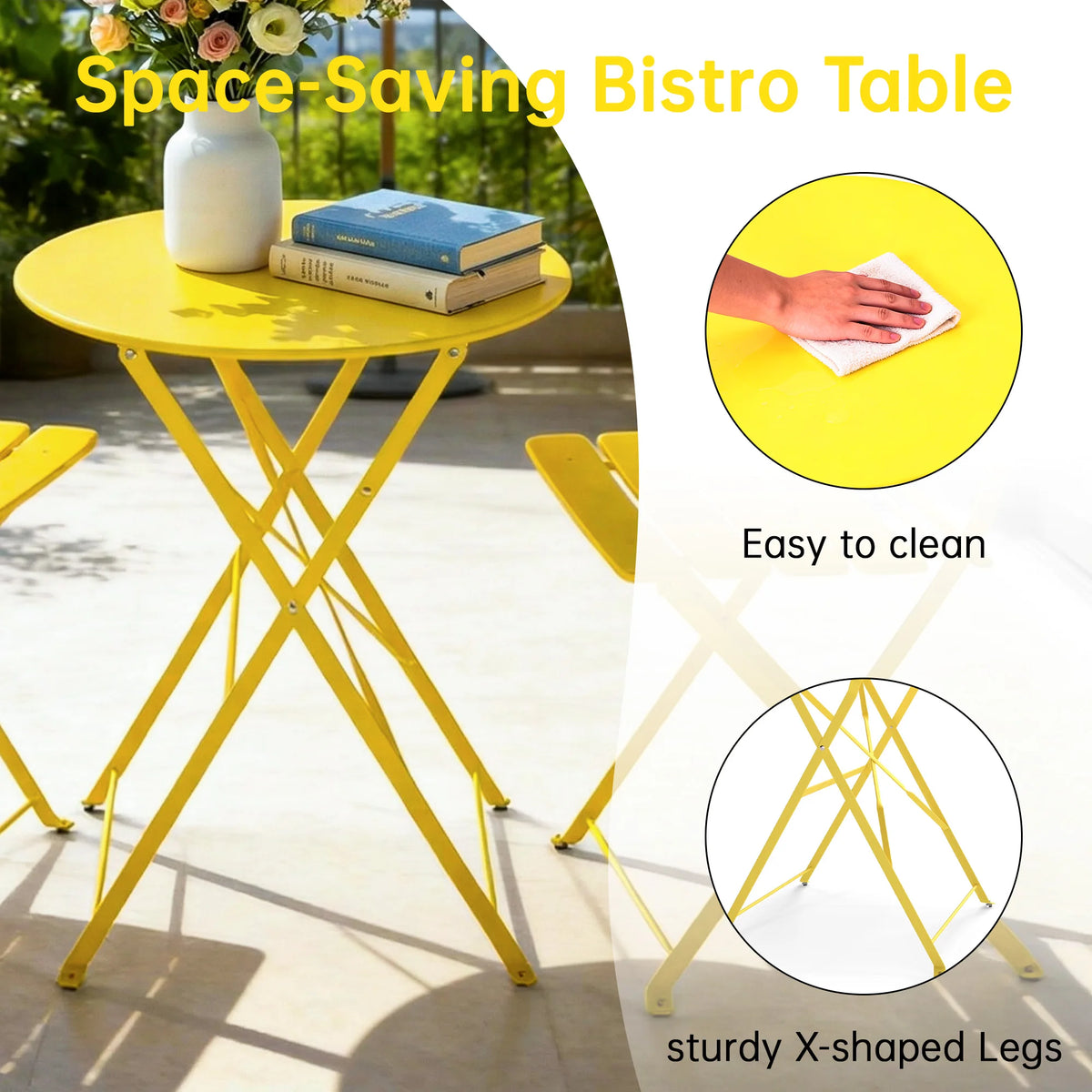TUAREX Folding Steel Bistro Set With Table And Chairs