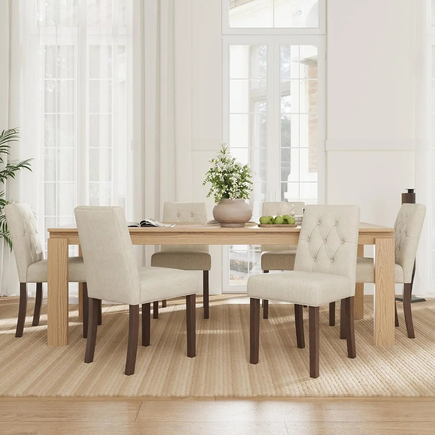 Modern Upholstered Parsons Dining Chairs Set of 6, Diamond Tufted Back & Solid Wooden Frame for Kitchen & Dining Room, Custom