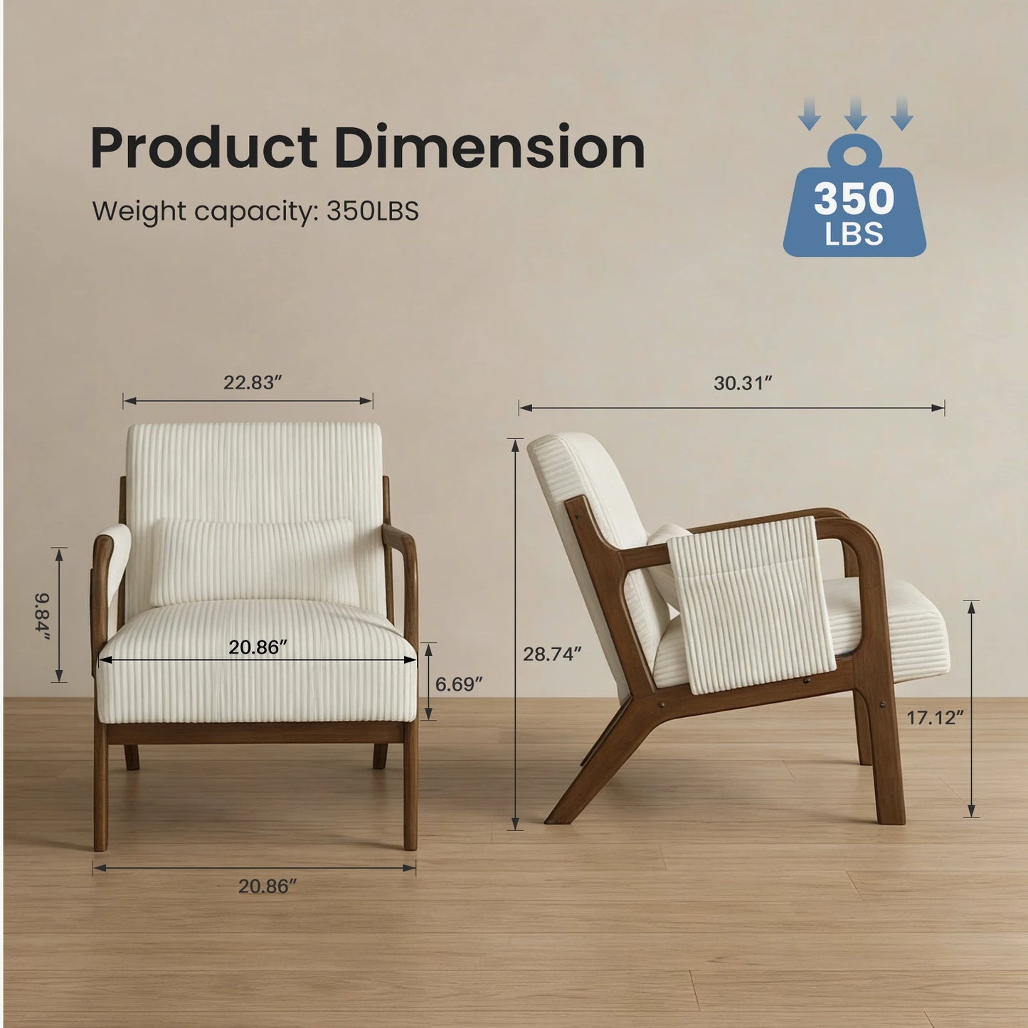 MCQ Mid-century Solid Wood Frame Office Chair Ergonomic Armchair with Lumbar Pillow High Backrest Heavy Capacity For Office