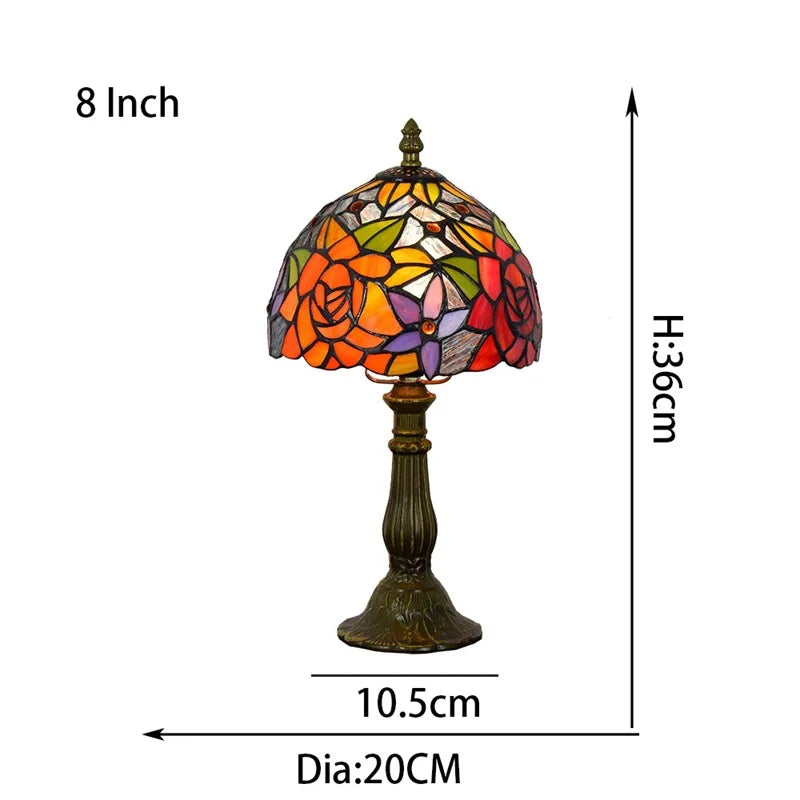 European Style Table Lamp Stained Glass Reading Light Small Room Decorate Lamp for Home Living Room Nightstand Bedroom Office