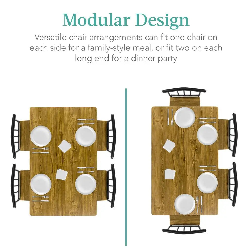 5 Piece Metal And Wood Indoor Modern Rectangular Dining Table Set