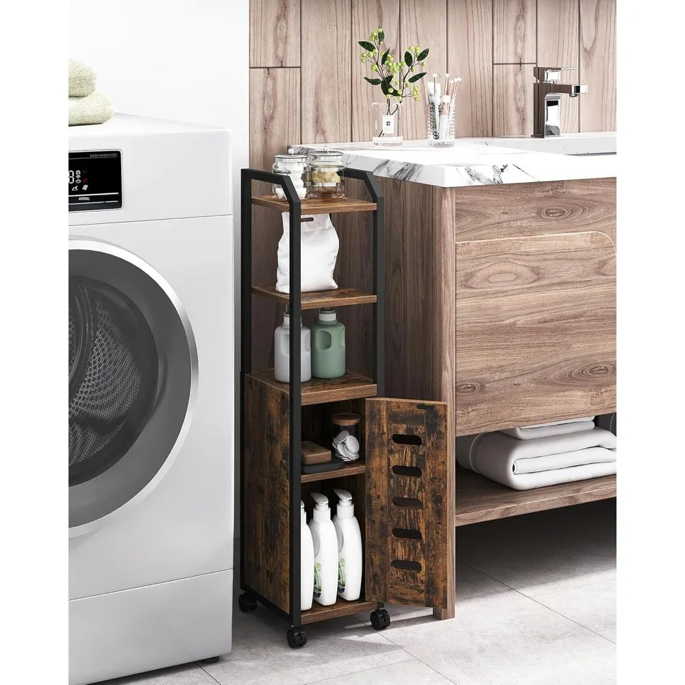 XIUWO Compact Rolling Bathroom Storage Cabinet With Adjustable Shelf