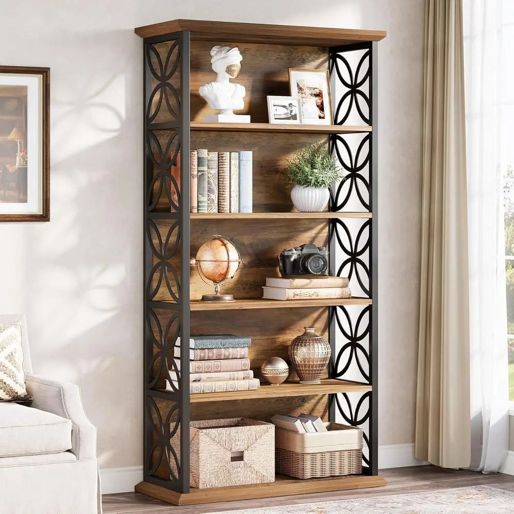 Industrial Style 6 Shelf Standing Bookcase For Home Office Storage