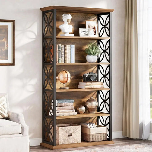 Industrial Style 6 Shelf Standing Bookcase For Home Office Storage