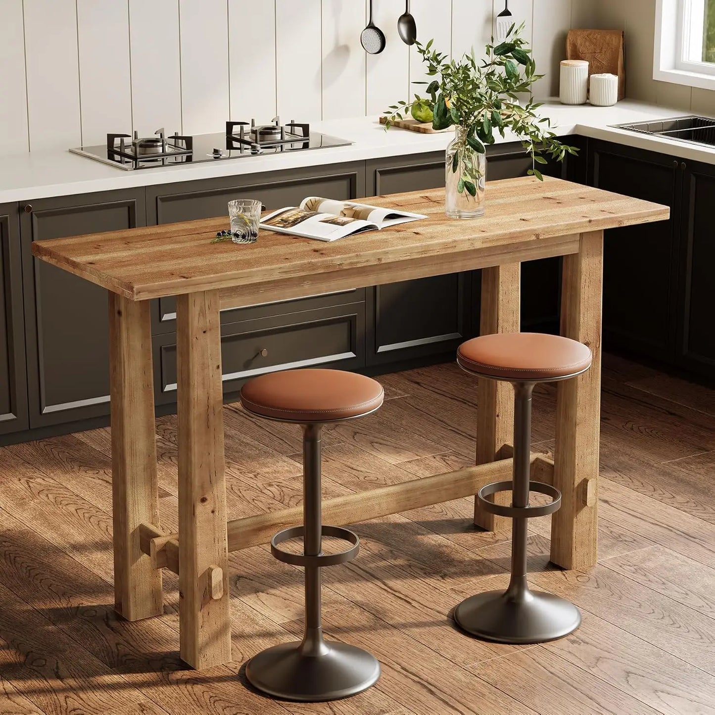 Solid Wood Bar Table Rustic High Top Dining For Kitchen And Home