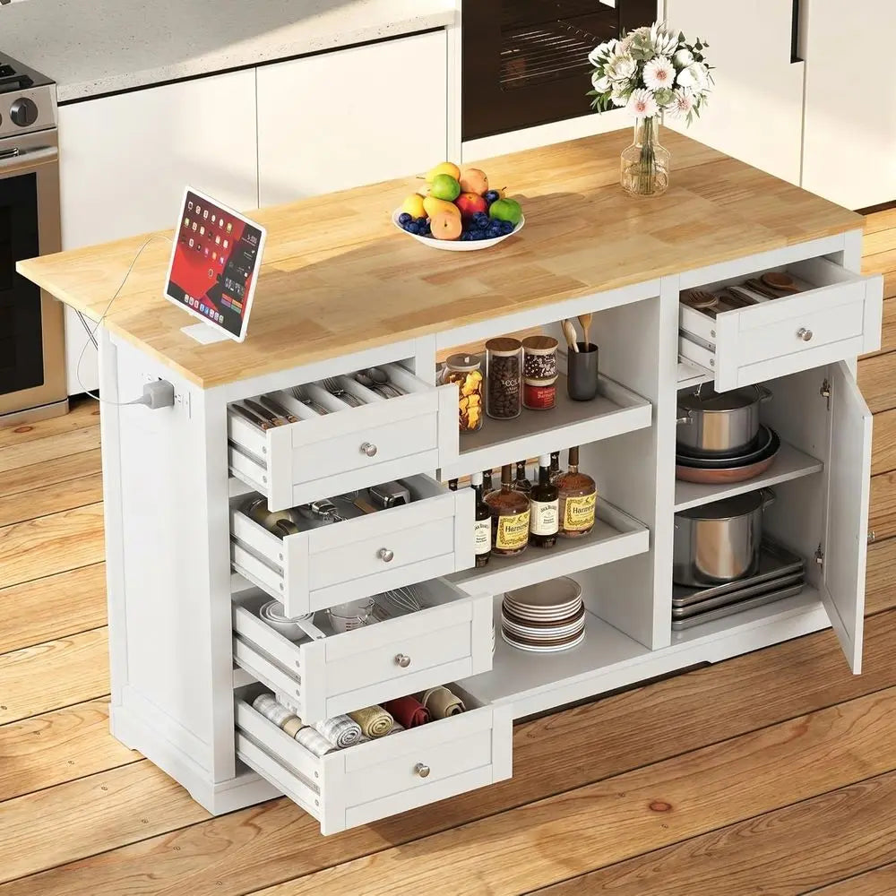 Kitchen Island With Storage And Drop Leaf Wood Top