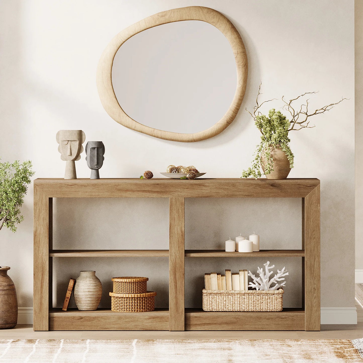 Tribesigns Farmhouse Console Table, Hallway Table for Entryway, Wood Console Behind Couch for Living Room, Hallway, Foyer, Oak