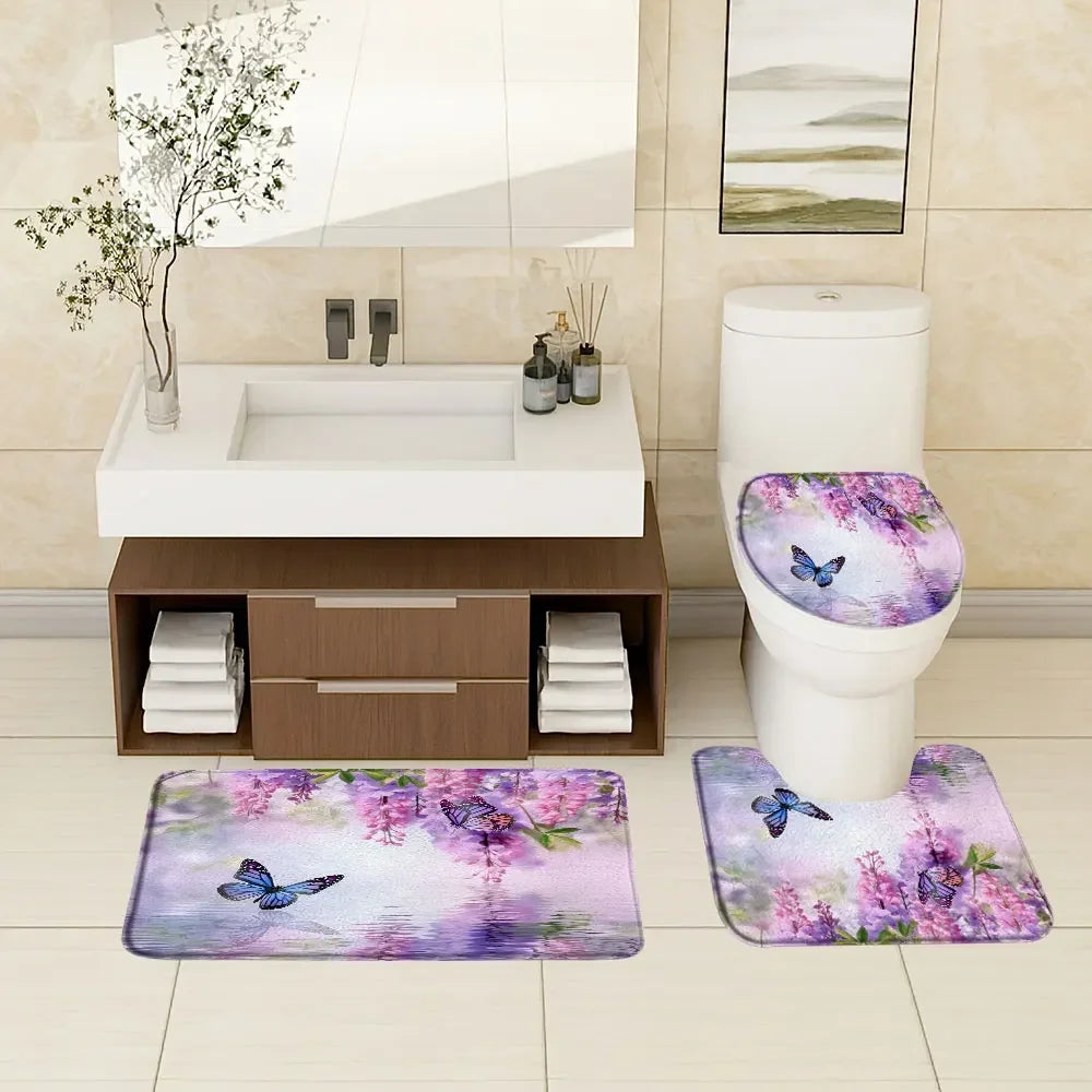 Purple Lavender Vineman Botanical Bath Rug Set For Bathroom Decor