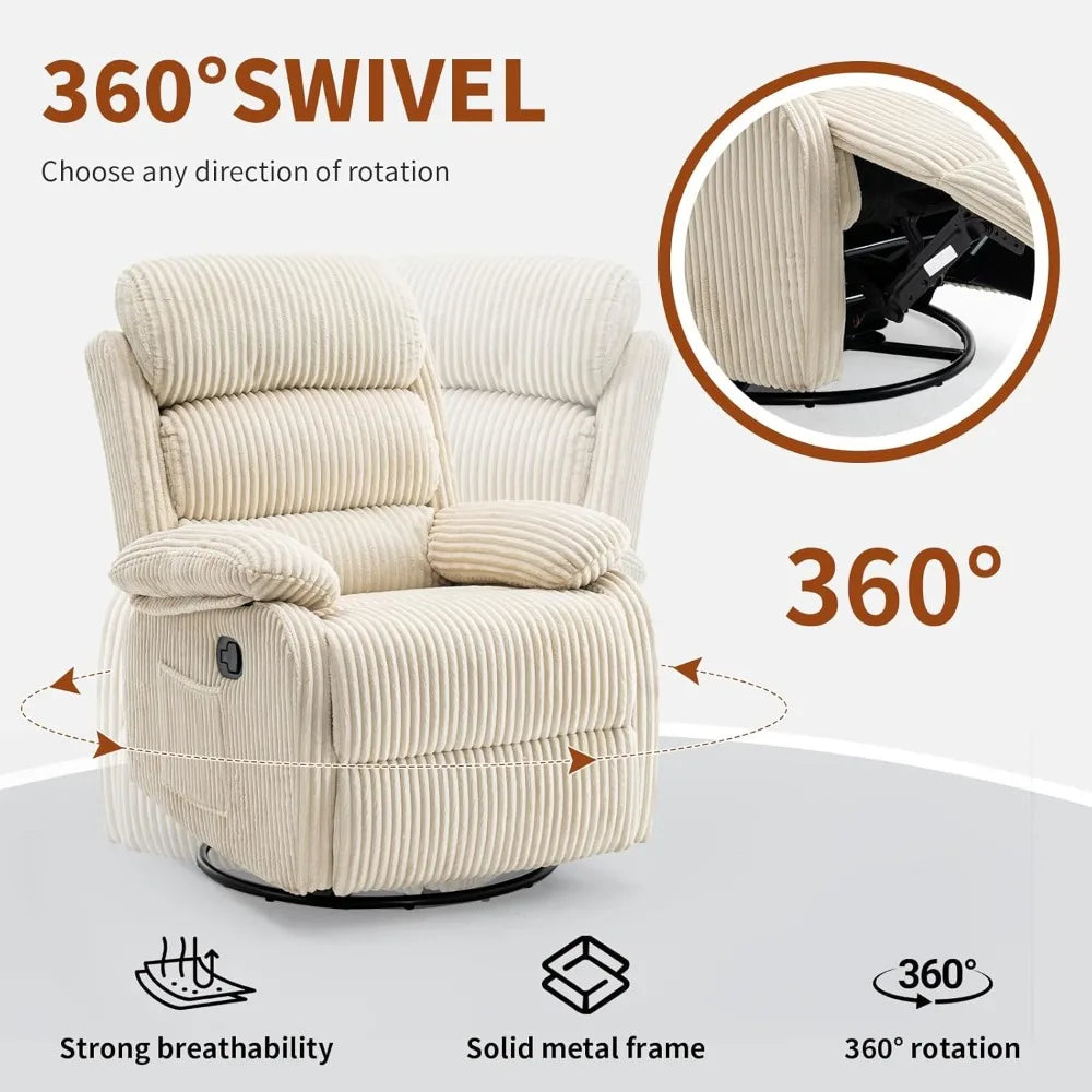 360 Degree Swivel Rocking Recliner Chair With Footrest Velvet Upholstered