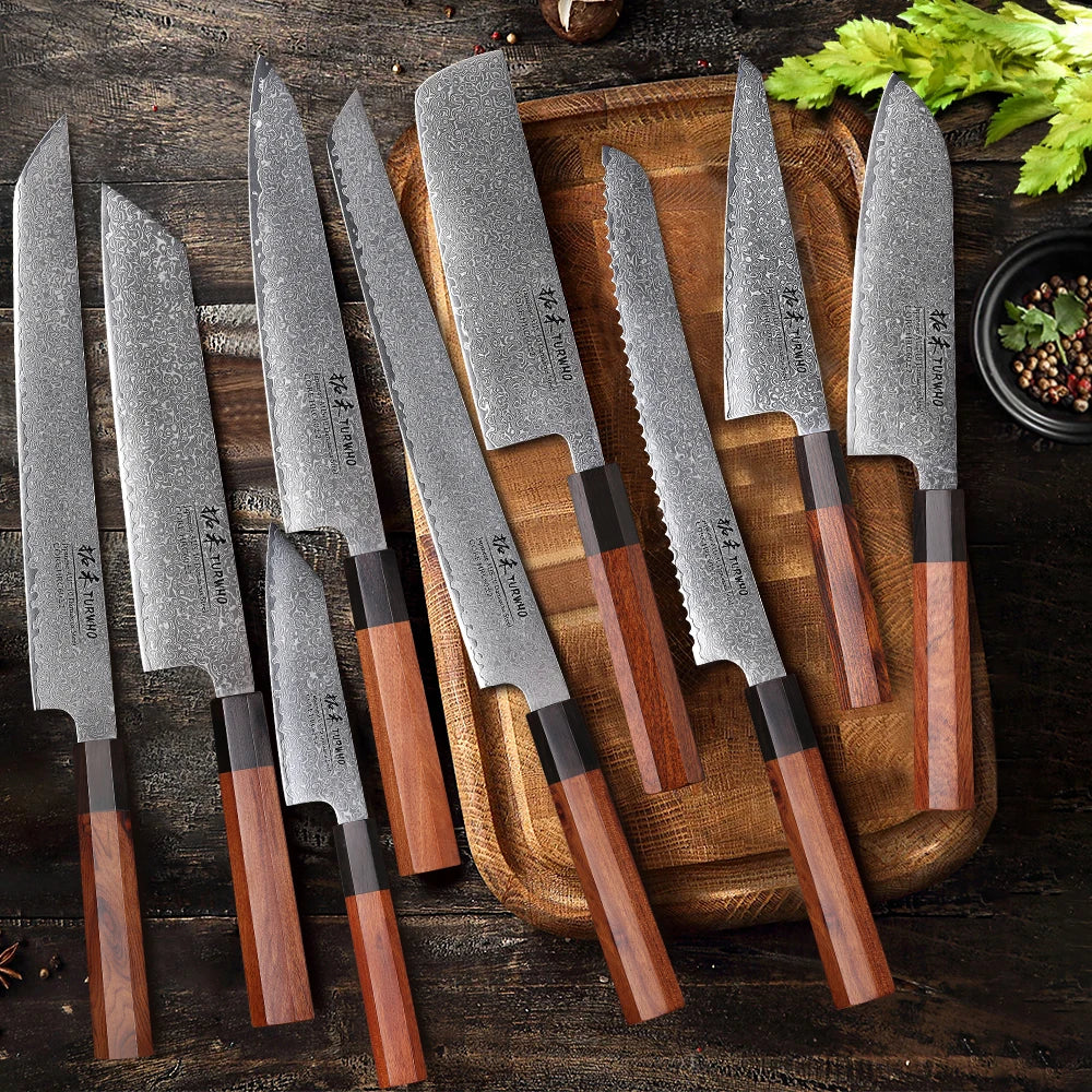 TURWHO Hand Forged Japanese Chef Knife Damascus Steel Santoku