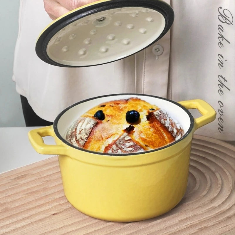 Physically Non-Stick Mini Stew Pot, Enameled Cast Iron Small Milk Pan, All Stove Compatible Soup Casserole Slow Cooker