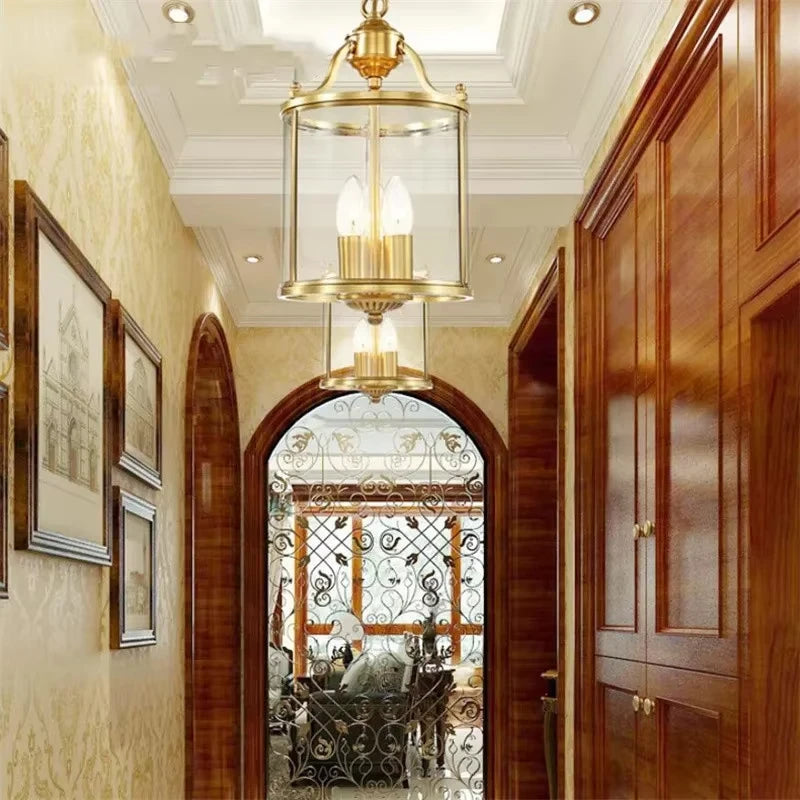 American Country Hanging Lamp Interior Lighting Fixtures Pendant Lights Bronze Glass Chandeliers For Living Dinner Room Corridor