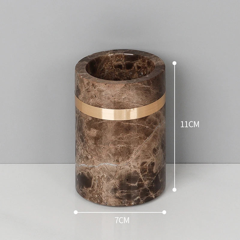 Emperador Dark Natural Marble Bathroom Set Luxury Stone Toothbrush Holder Tooth Mug Soap Dispenser Bathroom Accessories