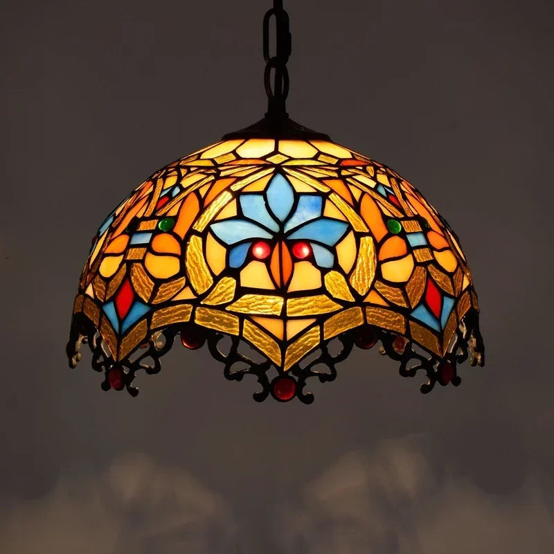 European Retro Colorful Glass Chandelier Bar Restaurant Creative Rural Bedroom Porch Balcony Mediterranean Light Fixture