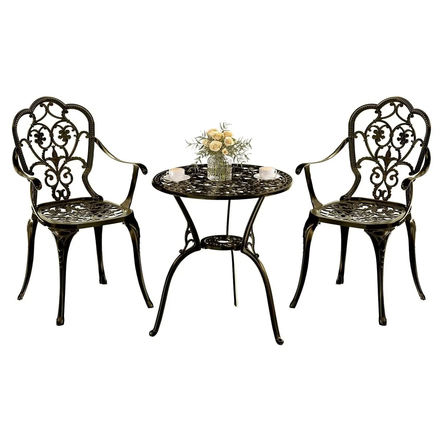 Cast Aluminum Outdoor Bistro Set Three Piece With Umbrella Hole