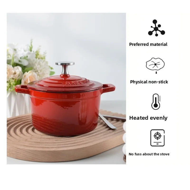 Physically Non-Stick Mini Stew Pot, Enameled Cast Iron Small Milk Pan, All Stove Compatible Soup Casserole Slow Cooker