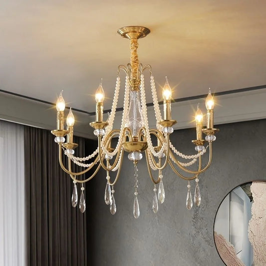SaloEElaitte French Luxury Crystal Pearl Chandelier E14 Pendant Lamp